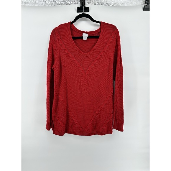 Chicos XL 3 Zenergy Sweater Womens Cable Knit Cashmere Blend V-neck Pullover Tan - Picture 1 of 6